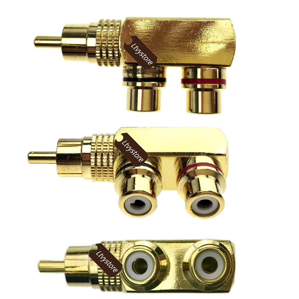 Ltvystore 2Pcs RCA Male to 2 Female Right Angle Plug Splitter Adapter Connector & 5 Pcs Audio Video Gold Male to 2 Female Coupler Adapter