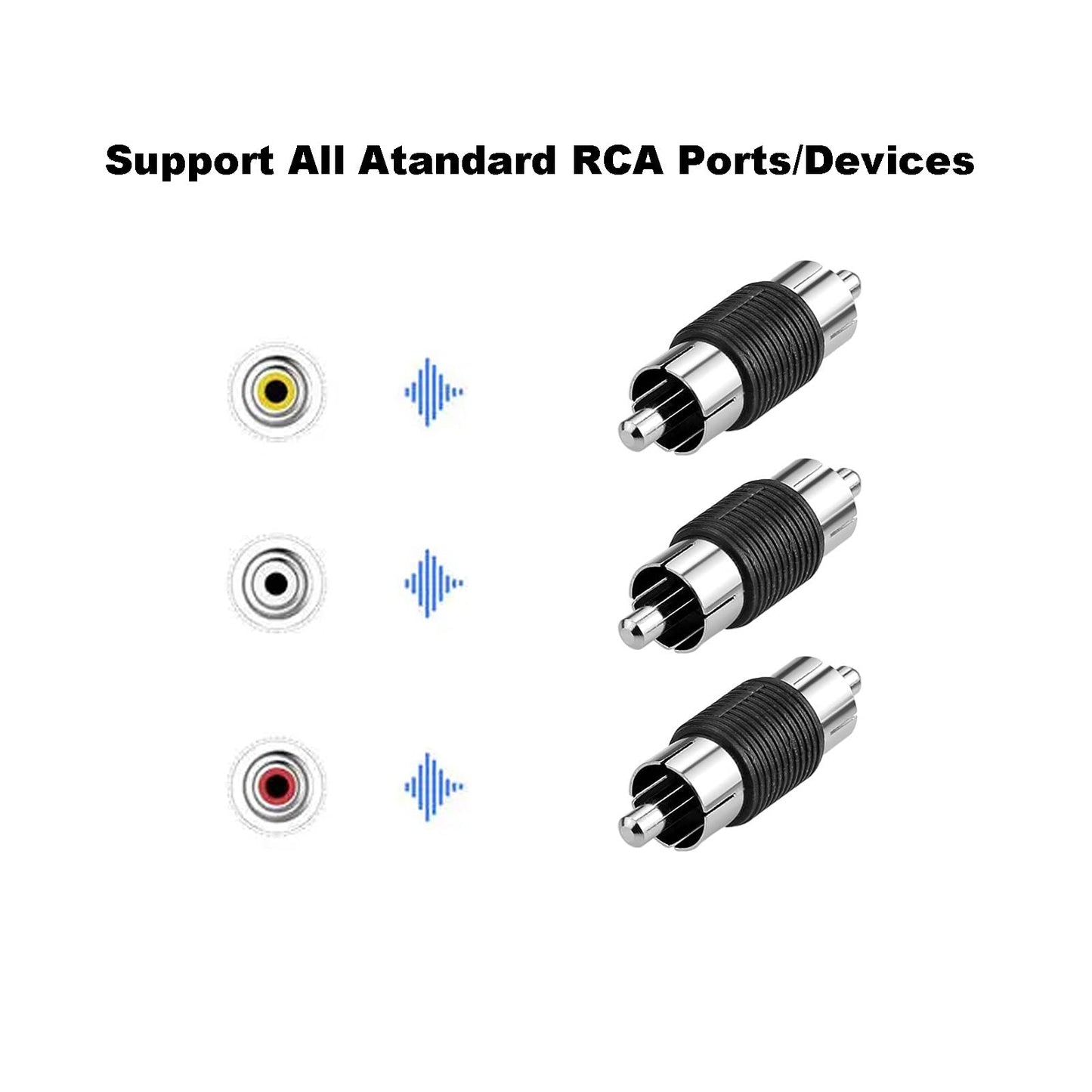 Borsuer 6Pcs RCA Male to Male Adapter Audio Video Nickel Plated RCA Male Coupler Connector Adapter for RCA Cable Extension
