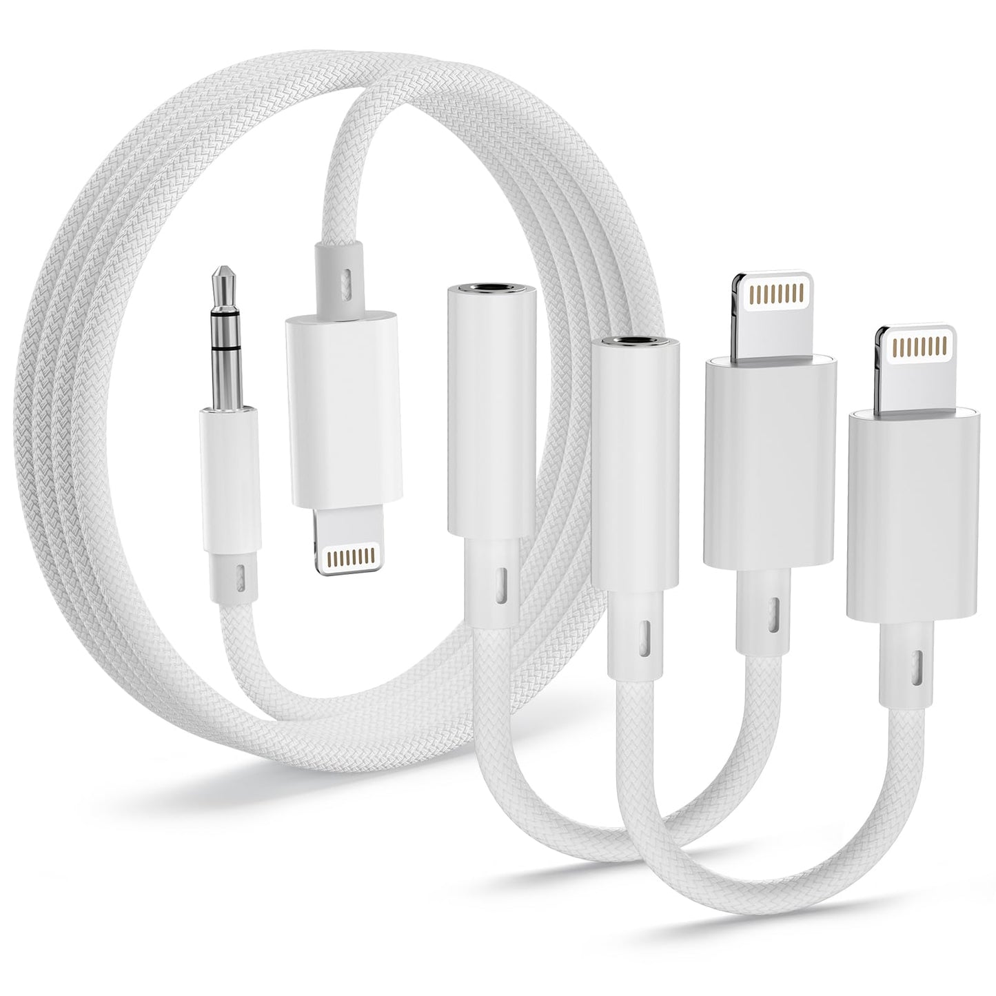 Lightning to 3.5mm Audio Adapter 2 Pack and 4ft Aux Cable Hi-Fi Lightning to Headphone Jack Adapter and Aux Cord Compatible with iPhone 14 13 12 11 XS