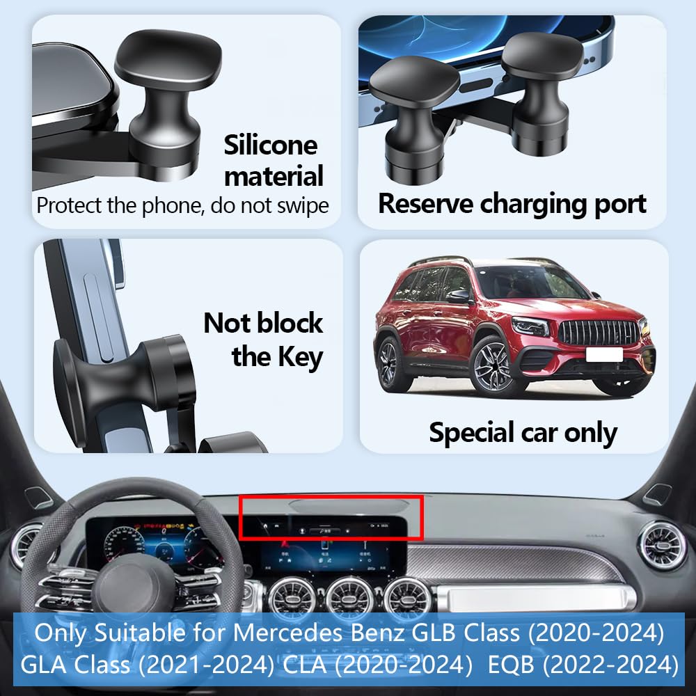 LUNQIN Car Phone Holder for Mercedes Benz GLB Class 2020 2021 2022 2023 2024 2025 GLA CLA EQB Auto Accessories Navigation Screen Bracket Interior