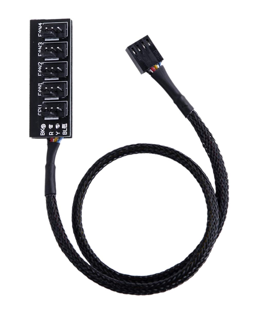 ZLKSKER 4 Pin PWM Fan Hub, PC Internal Fan Power Supply Extension Cable (13-Inch, 24AWG), 4 Pin & 3 Pin CPU Cooler Cooling Fan 1 to 5 Splitter 5 Way