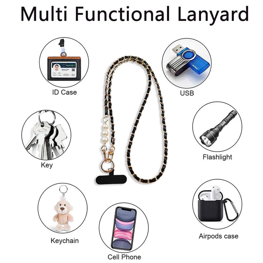 ARFUKA Leather Woven Metal Phone Lanyard Crossbody Anti-Theft Cell Phone Strap, Universal Fits All Phone Cases, Stylish Daily Phone Accessory