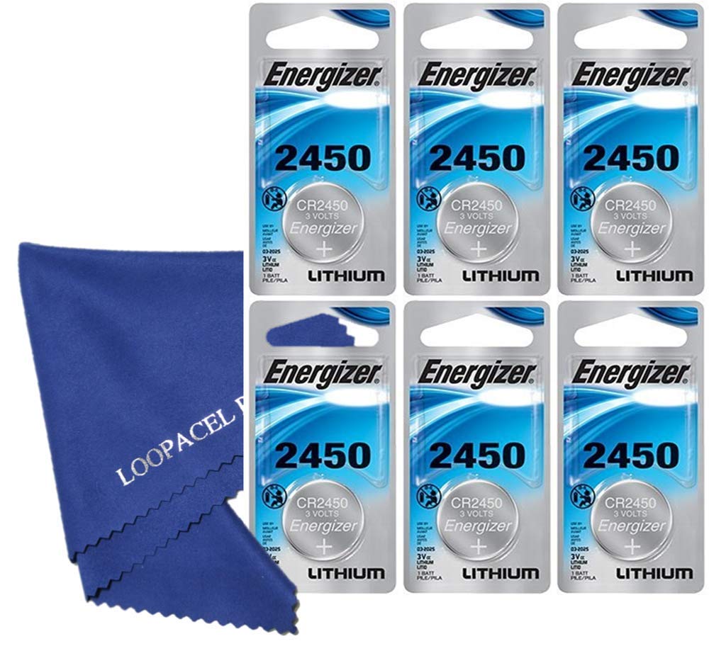 My Battery Supplier Replacement for 6 Energizer ECR2450 Lithium Batteries - with Loopacell Brand Microfiber Cleaning Cloths Ultra Smooth