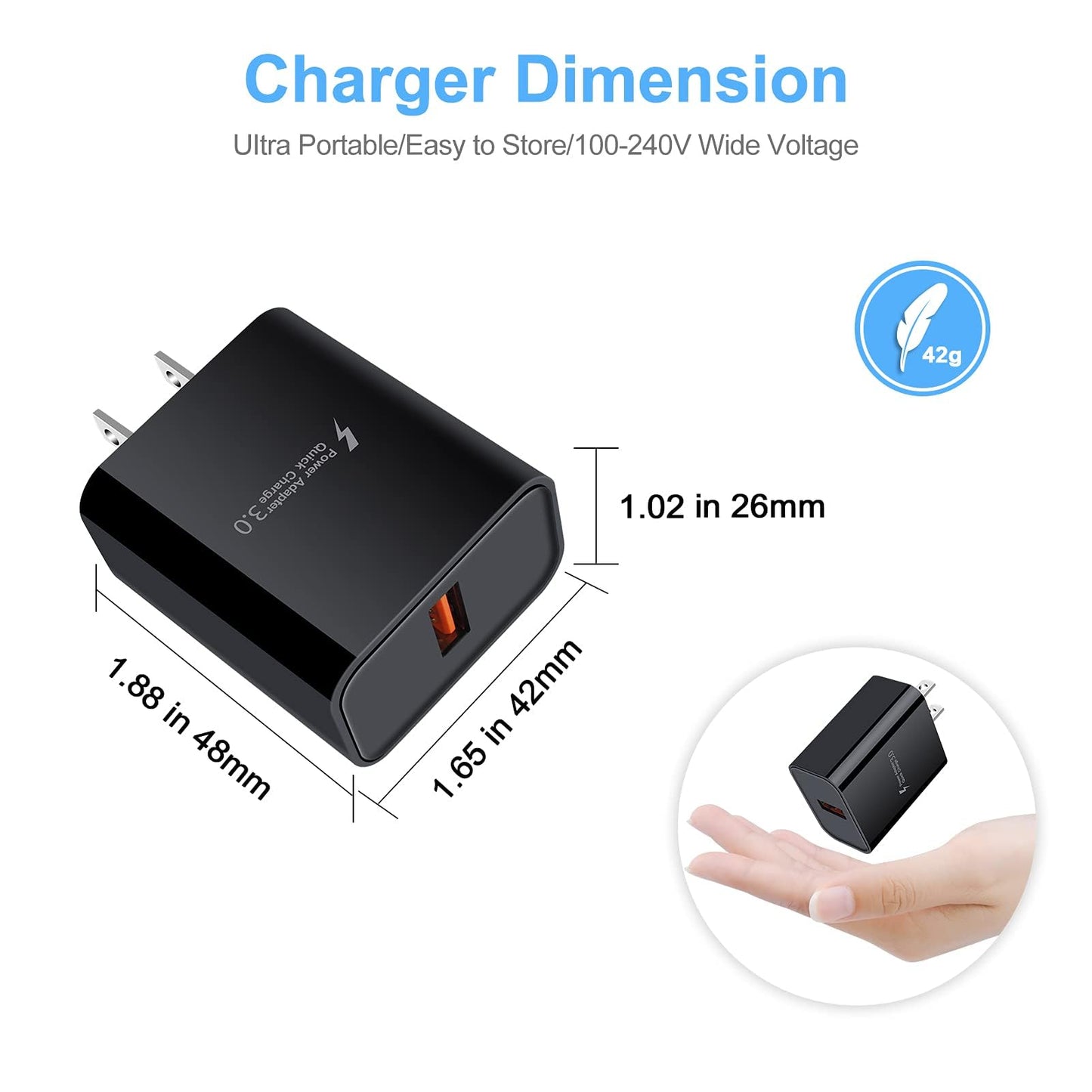 USB Charger Plug,Quick Charge 3.0 Fast Charging Block Wall Charger Cube Box for iPhone,Samsung Galaxy S23 A14 A54 S22 S21 Note20 S10 A10e S9 S8 A53