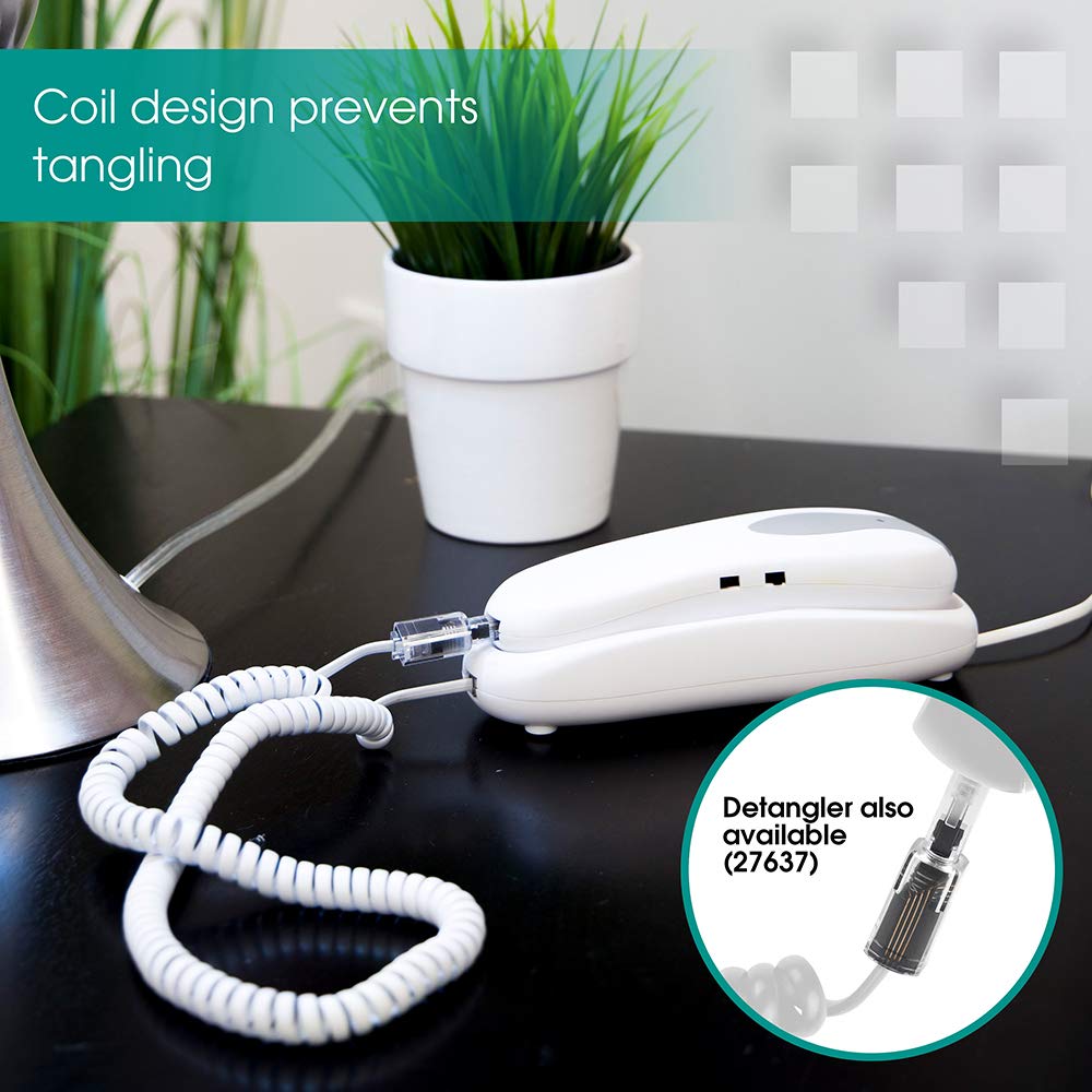 Power Gear Coiled Telephone Cord, 4 Feet Coiled, 25 Feet Uncoiled, Phone Cord works with All Corded Landline Phones, For Use in Home or Office, White