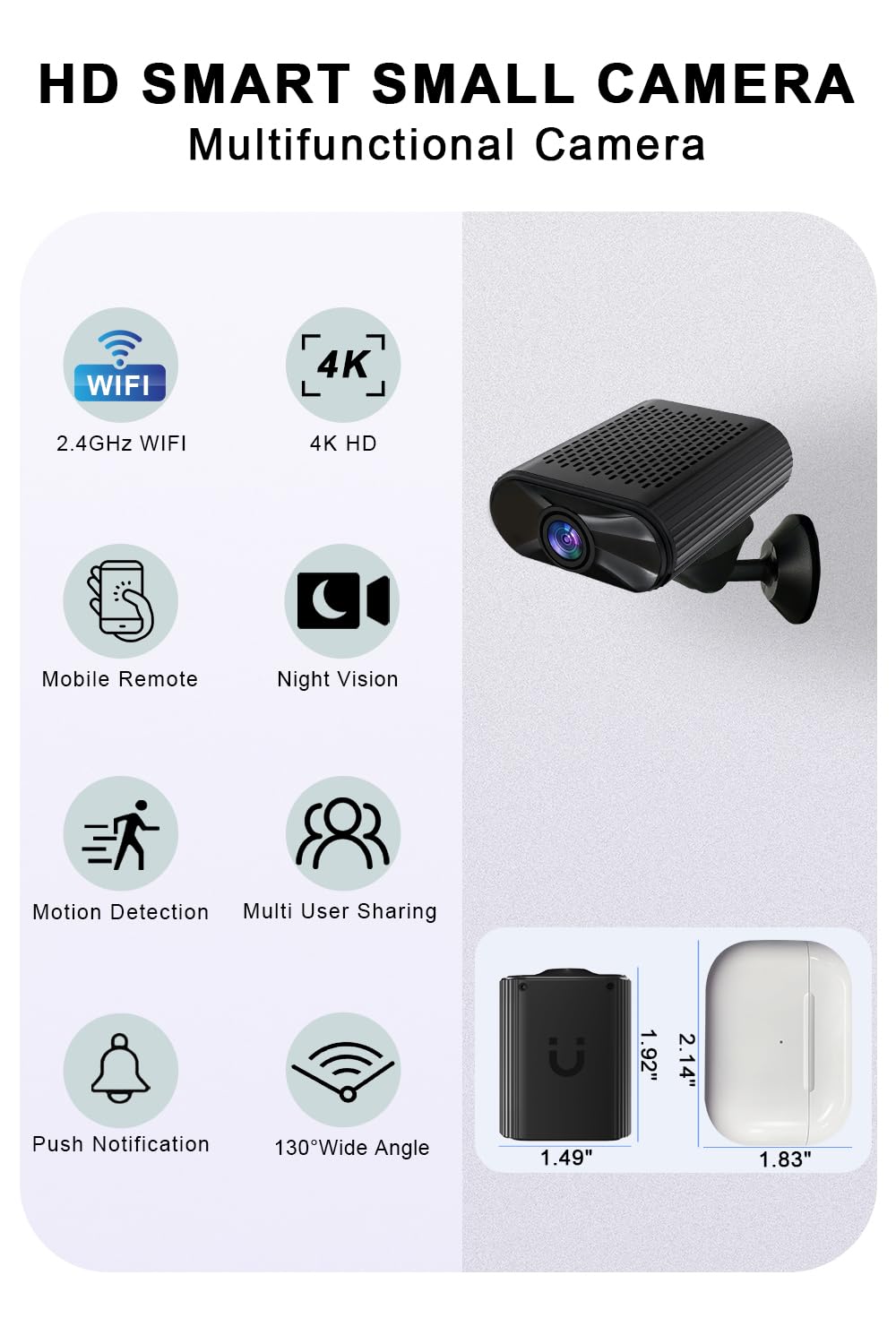 Mini Camera - 4K HD Wireless Small Camera - Tiny Indoor Security Cameras with Night Vision & Motion Detection, APP Control Nanny Cam for Home, Office