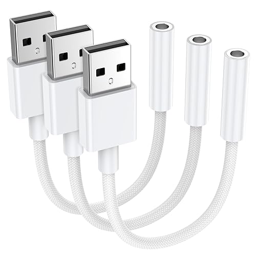KAYQINHO USB to 3.5mm Audio Jack Adapter (3 Pack), Audio Aux Cable External Stereo Sound Card, USB to 3.5mm TRRS Female Headset for PS5 PS4 Headphone