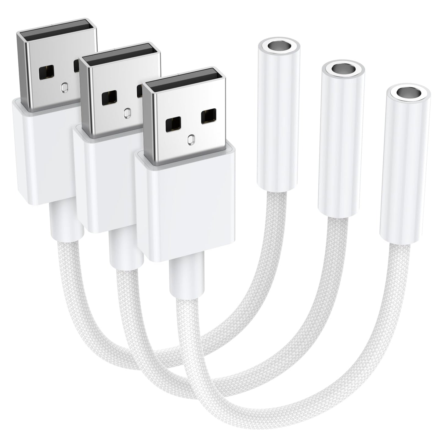 KAYQINHO USB to 3.5mm Audio Jack Adapter (3 Pack), Audio Aux Cable External Stereo Sound Card, USB to 3.5mm TRRS Female Headset for PS5 PS4 Headphone