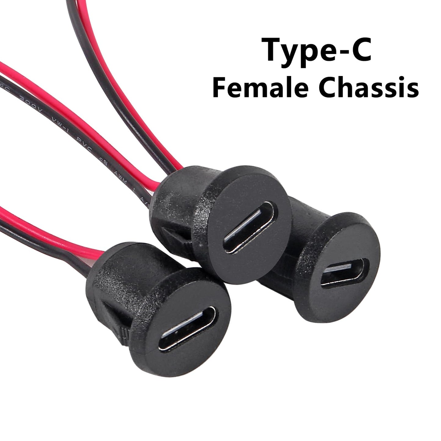 Coliao 20pcs Type-C Female Chassis 2 Pin Direct Crimp USB Female Chassis C Connector Waterproof Jack Female Charging Port 3A USB-C Charger Plug, Black