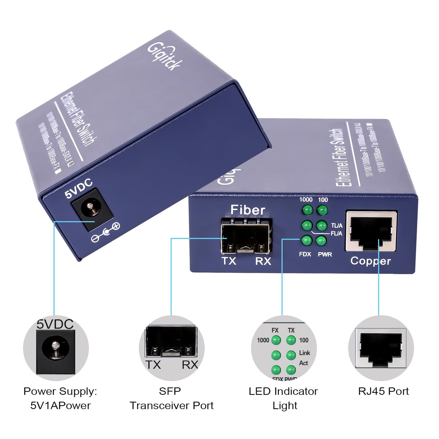 A Pair Gigabit Ethernet Media Converter with 2pcs 1000Base-LX SFP Module