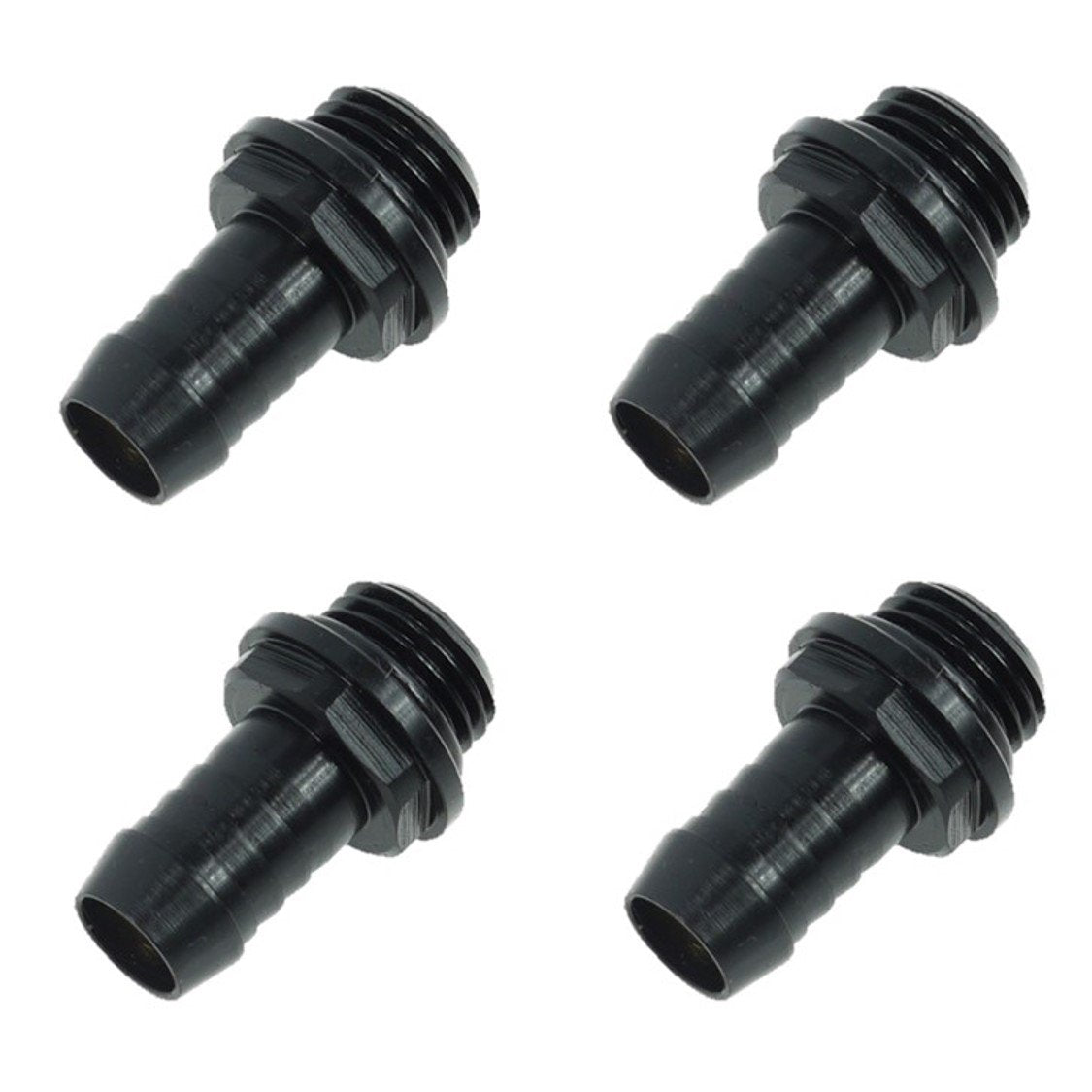 Alphacool HF G1/4" to 10mm ID Fatboy Barb Fitting for Soft Tubing, Deep Black, 4-Pack