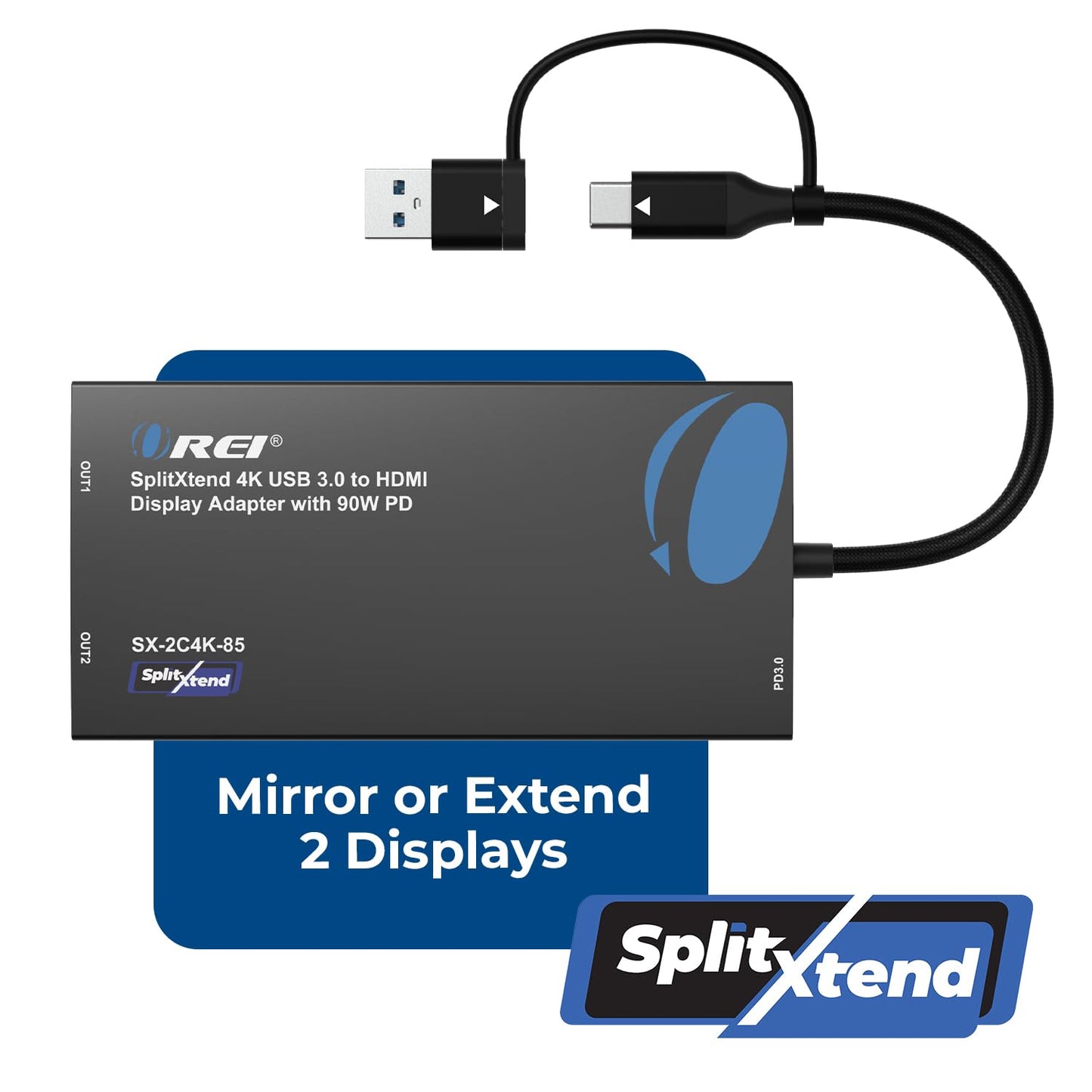 OREI SplitExtend 4K HDMI Splitter Extended Display for Dual Monitor - Multi-Monitor Display 3 Separate Screens - USB A & USB-C Adapter to HDMI 2.0…