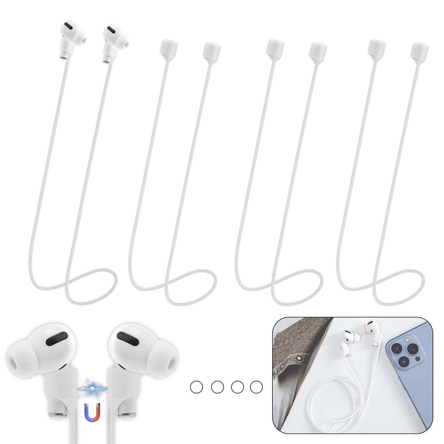 Magnetic Anti-Lost Straps for AirPods,4 Pack Ultra Strong Magnetic AirPods Strap Anti-Lost Neck Rope Cord,Soft Silicone Sports Lanyard Compatible