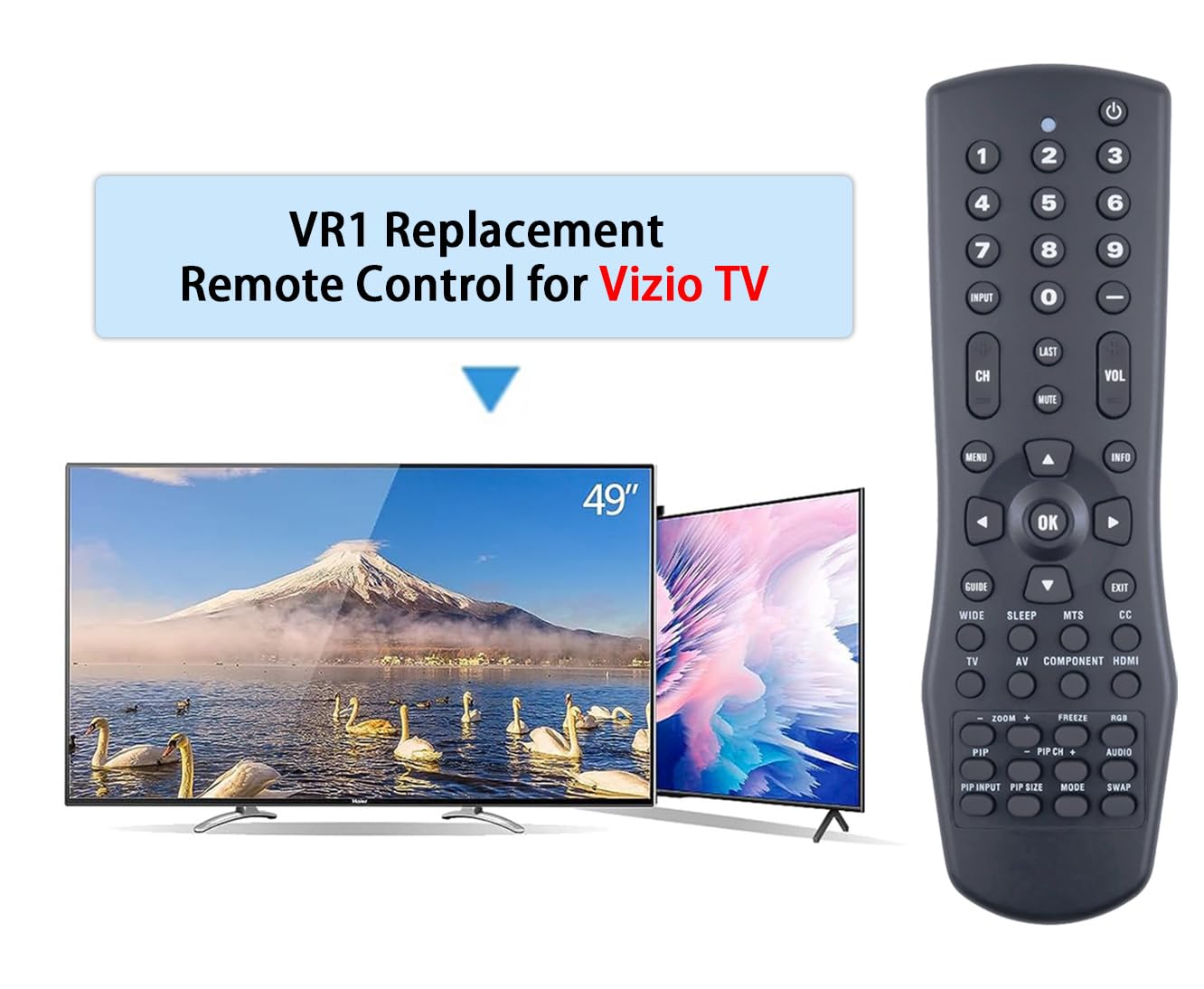 VR1 Replacement Remote Control for Vizio TV VX52L VX42L VW42L VW37L VW26L VW22L VU42L VS42L VA26L VA22L VA220E VA19L L42 L37 L32 GV47L GV46L GV42L