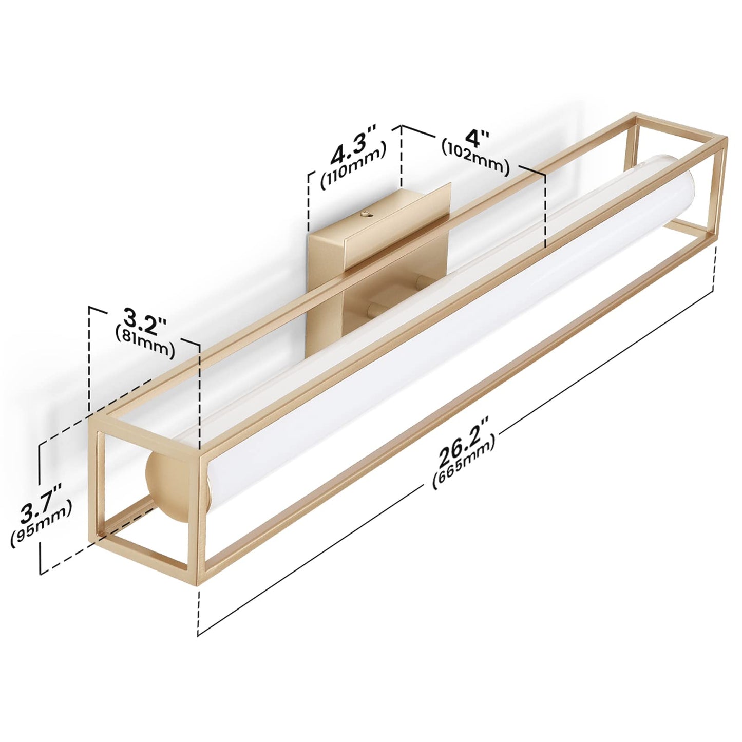 Lucalda 6000K Dimmable Bathroom Vanity Light, 26.2in Champagne Gold Bathroom Light Fixtures, 12W LED Lights Over Mirror, Acrylic Bar Vanity Lights