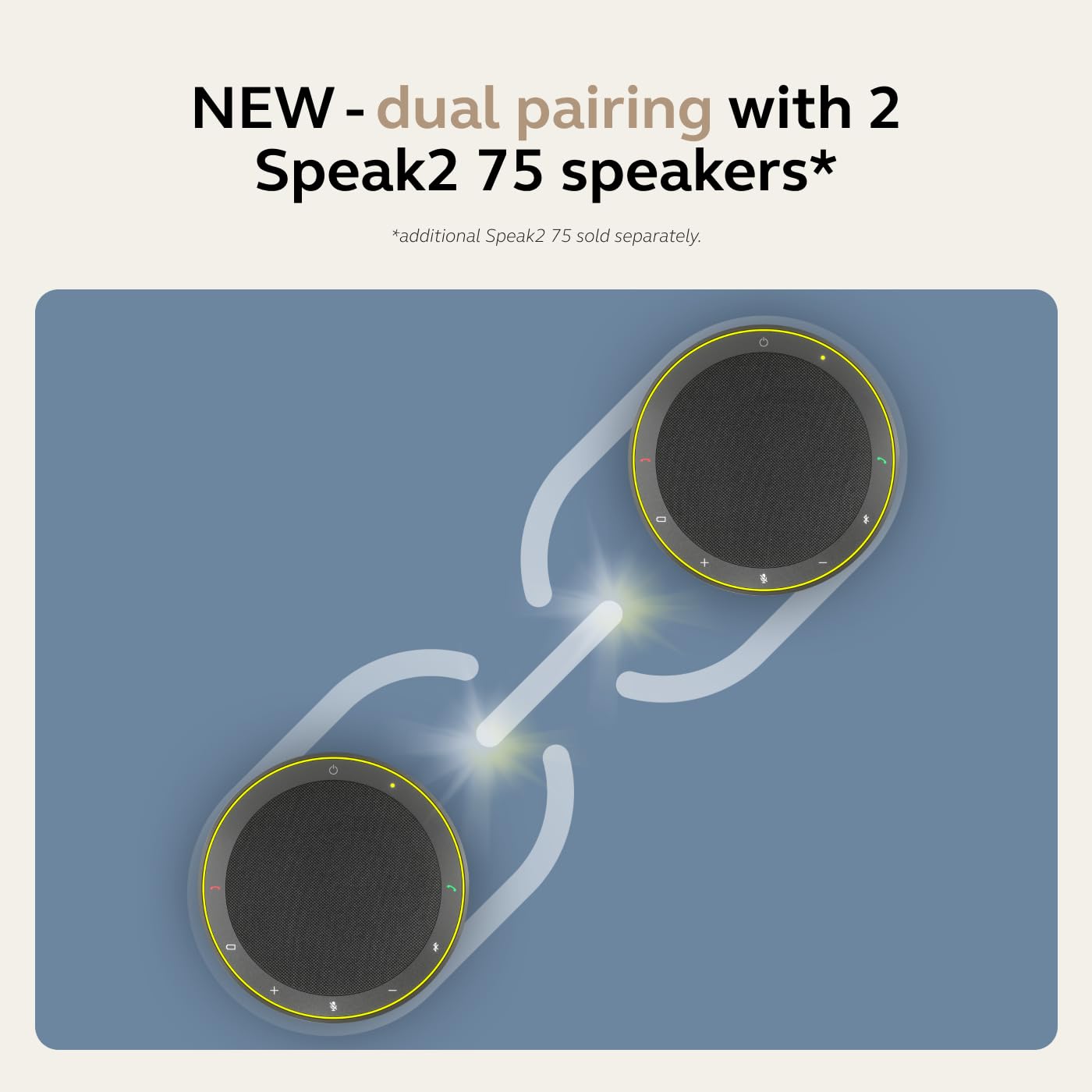 Jabra Speak2 75 (2025 Edition) Wireless Bluetooth Speakerphone - 4 Noise-Cancelling Mics, 65mm Speakers - New Linking Feature - USB-A & USB-C Adapter