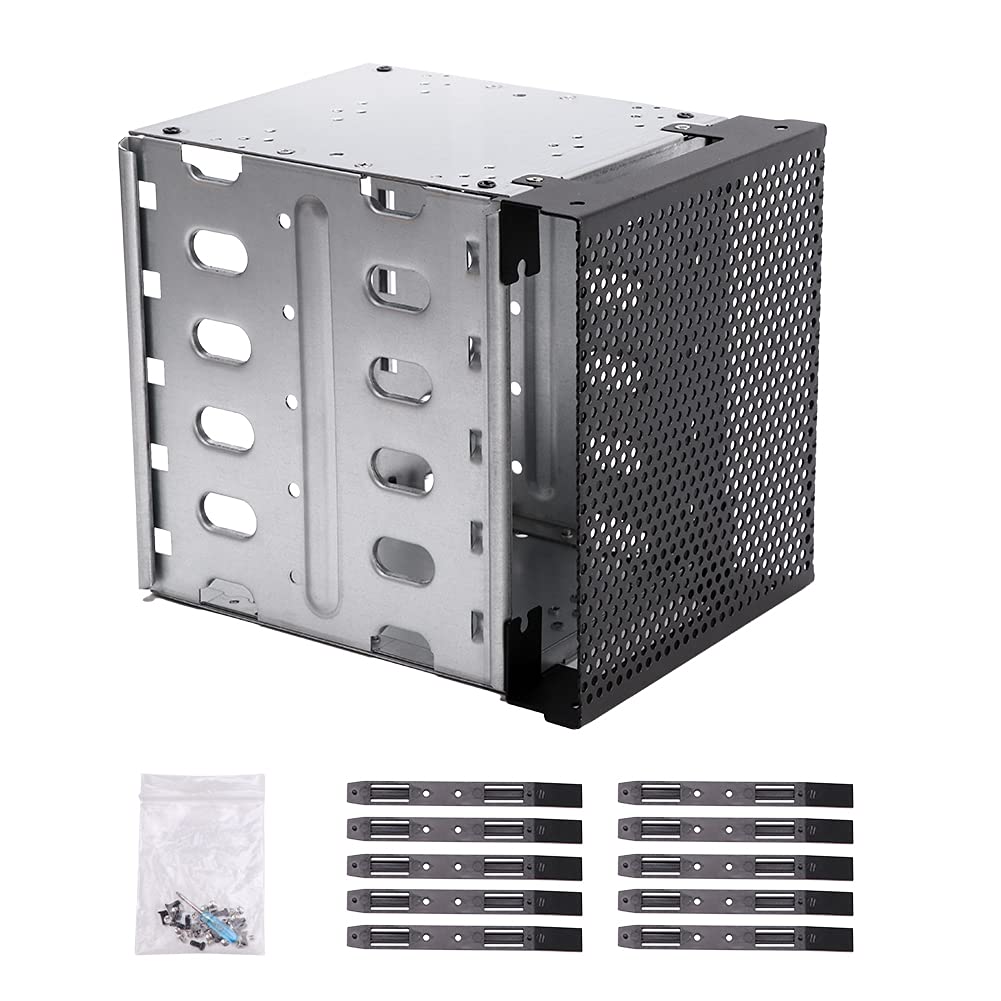 Stainless Steel Hard Drive Cage, 5.25" to 5x 3.5" SAS SATA HDD Cage for Computer, Hard Driver Tray With Fan Space - Adapter Bracket
