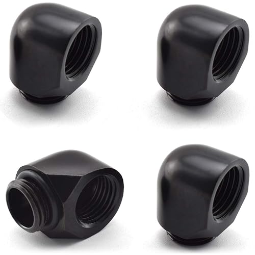 SDTC Tech 4-Pack G1/4" Male to Female Extender Connector 90° Angle Elbow Fitting for PC Water Cooling System