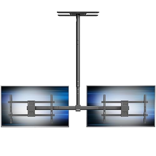 VIVO Side-by-Side Dual TV Ceiling Mount for 34 to 60 inch Screens, Heavy Duty Full Swivel Menu Board for TVs up to 88 lbs Each, 5.5ft Extension Pole
