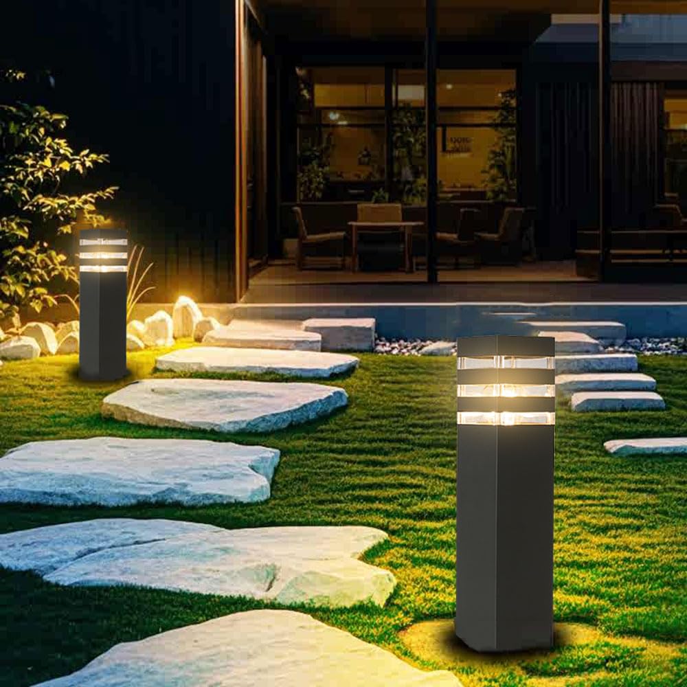 SLAWA 15In Pathway Lights Black E26 Outdoor Landscape Path Lighting Aluminum Walkway Bollard Lights Modern Landscape Sideway Post Lantern IP65