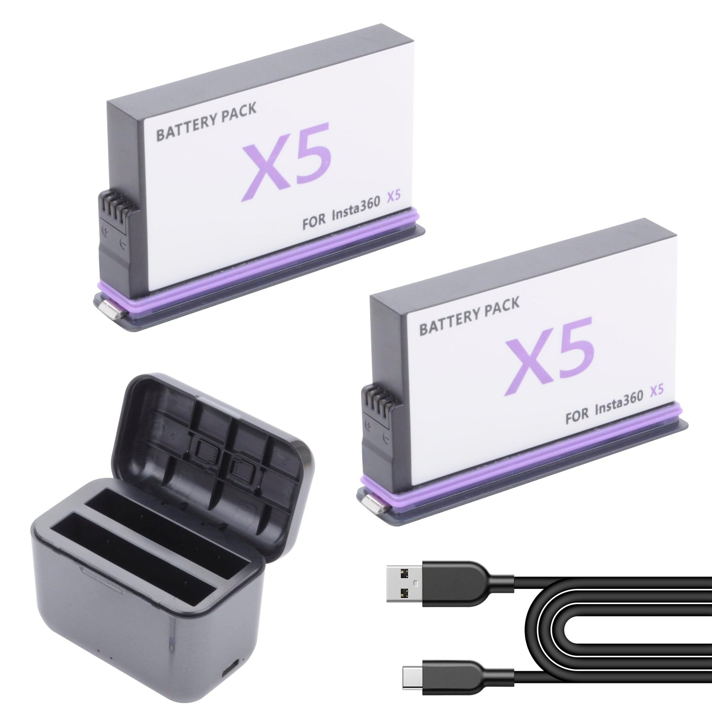 TZRONG Battery Charger Set for Insta360 X5, 28000mAh Can Save 2 Batteries and Charge at The Same time, Fast Battery Charger for Insta360 X5