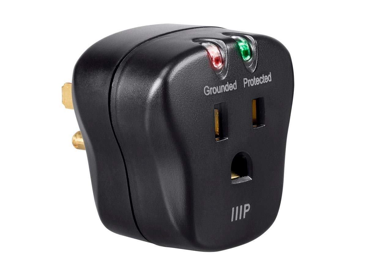 Monoprice 1 Outlet Portable Mini Surge Protector - UL Rated, 540 Joules, With Grounded And Protected Light Indicator, Black