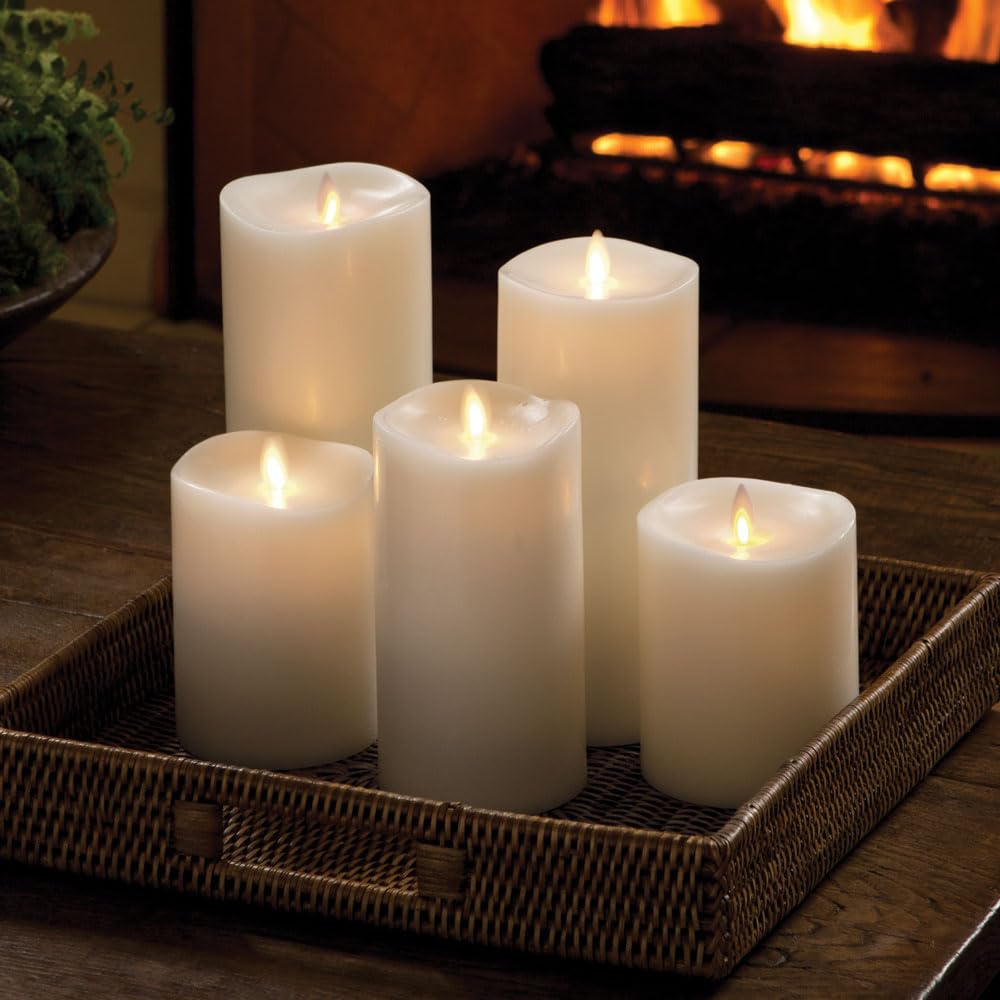 Napa Home & Garden LIGHTLi Moving Flame Advanced Battery-Operated LED Indoor Wax Pillar Candle, 4" x 7", Ivory