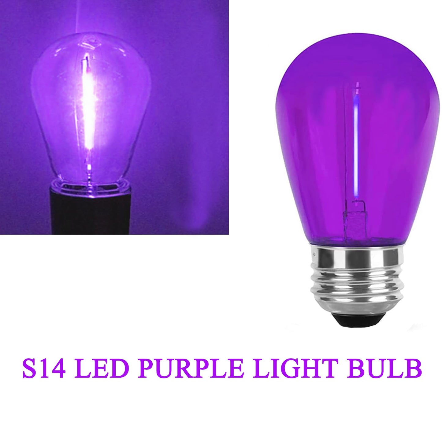 LRSUEYSKIN S14 Purple LED Bulbs 1W S14 LED Bulb Shatterproof Plastic Outdoor Indoor Filament Replacement Bulbs E26 Base Decorative LED String Light