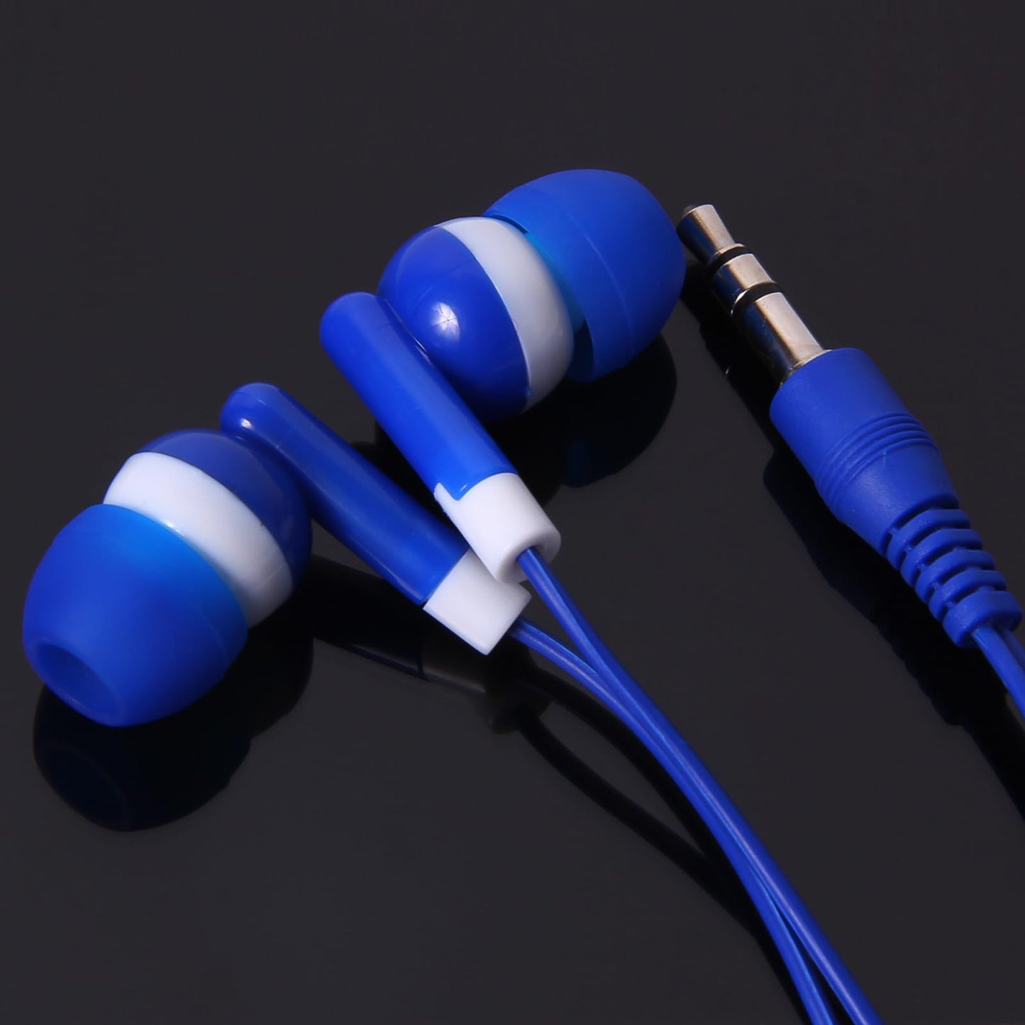 Keewonda 6 Pack Bulk Wired Earbud Headphones for Kids - Individually Wrapped, Blue, 3.5mm Jack, 4ft Cord, Small Group Classroom & Homeschool Supplies