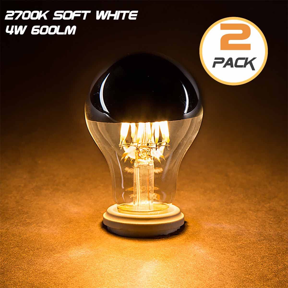 Half Chrome Light Bulb Dimmable Silver Tipped LED Bulb 6W 2700K Warm White