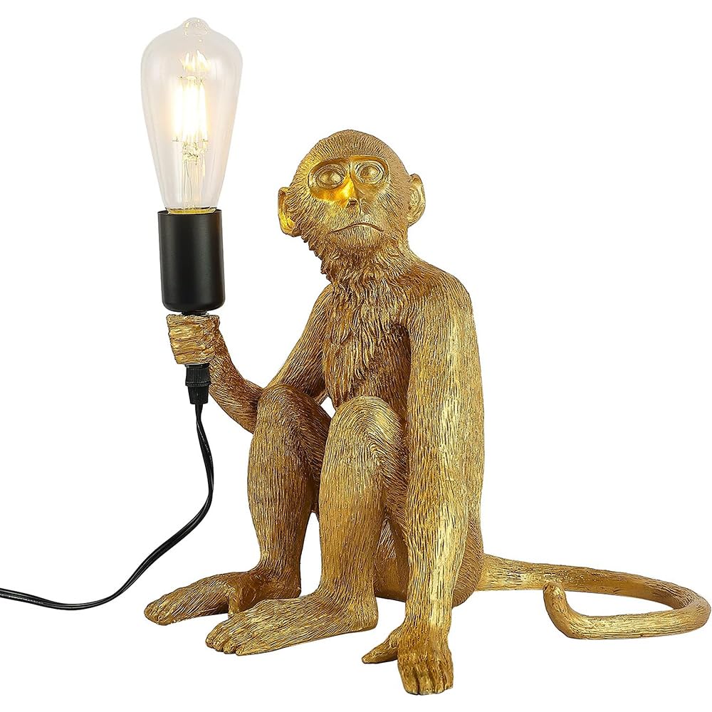SHATUOA Monkey Wall Lamp, Monkey Shape Wall Light Vintage Retro Table Lamp for Bedroom, Office, Vintage Resin Hemp Rope Wall Light Industrial Retro