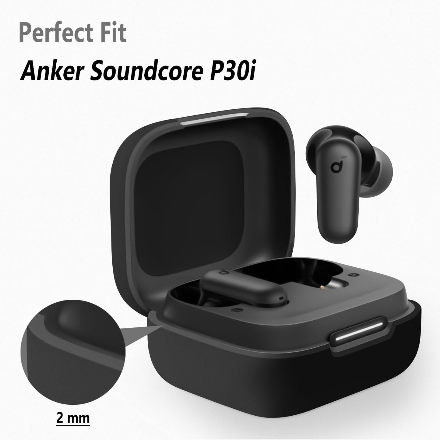 Geiomoo Silicone Case for Anker Soundcore P30i, Protective Cover with Carabiner (Black)