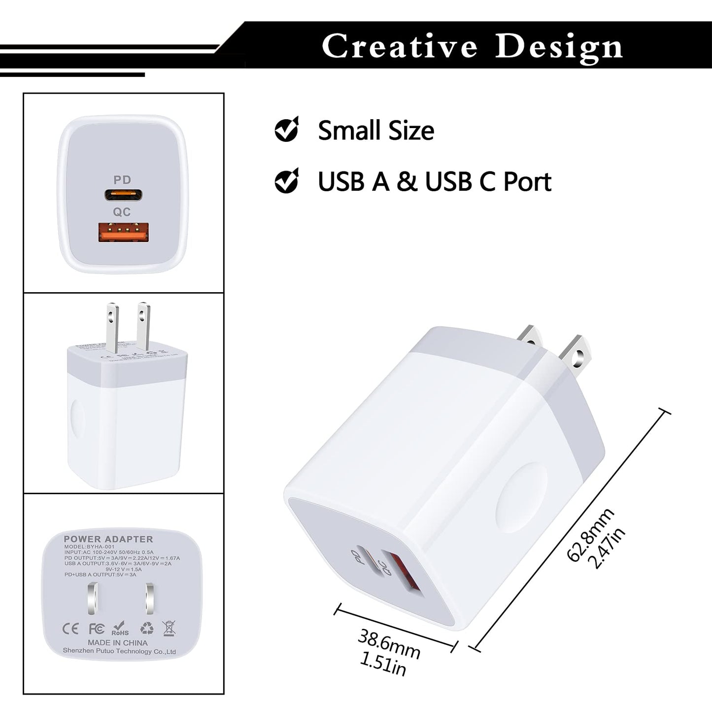 USB C Power Adapter,3Pack 20W 2 Port PD&QC 3.0 Type C Fast Charging Block Wall Charger Compatible for iPhone 17 16e 16 15 14 13 12 11 Pro