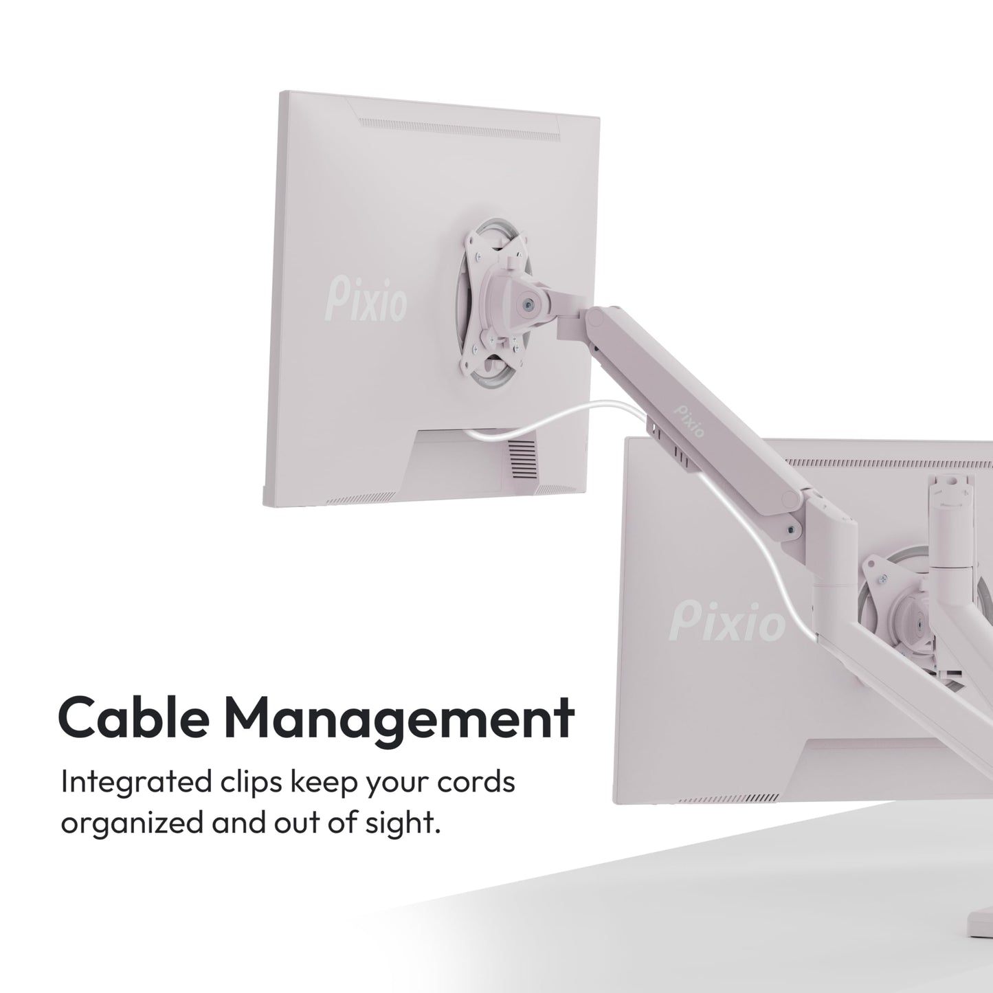 Pixio PS1D Wave Pink Dual Monitor Arm Stand Desk Mount - Fits up to 32 inches Monitors and up to 19.8lbs. VESA Compatibility and Integrated Cable