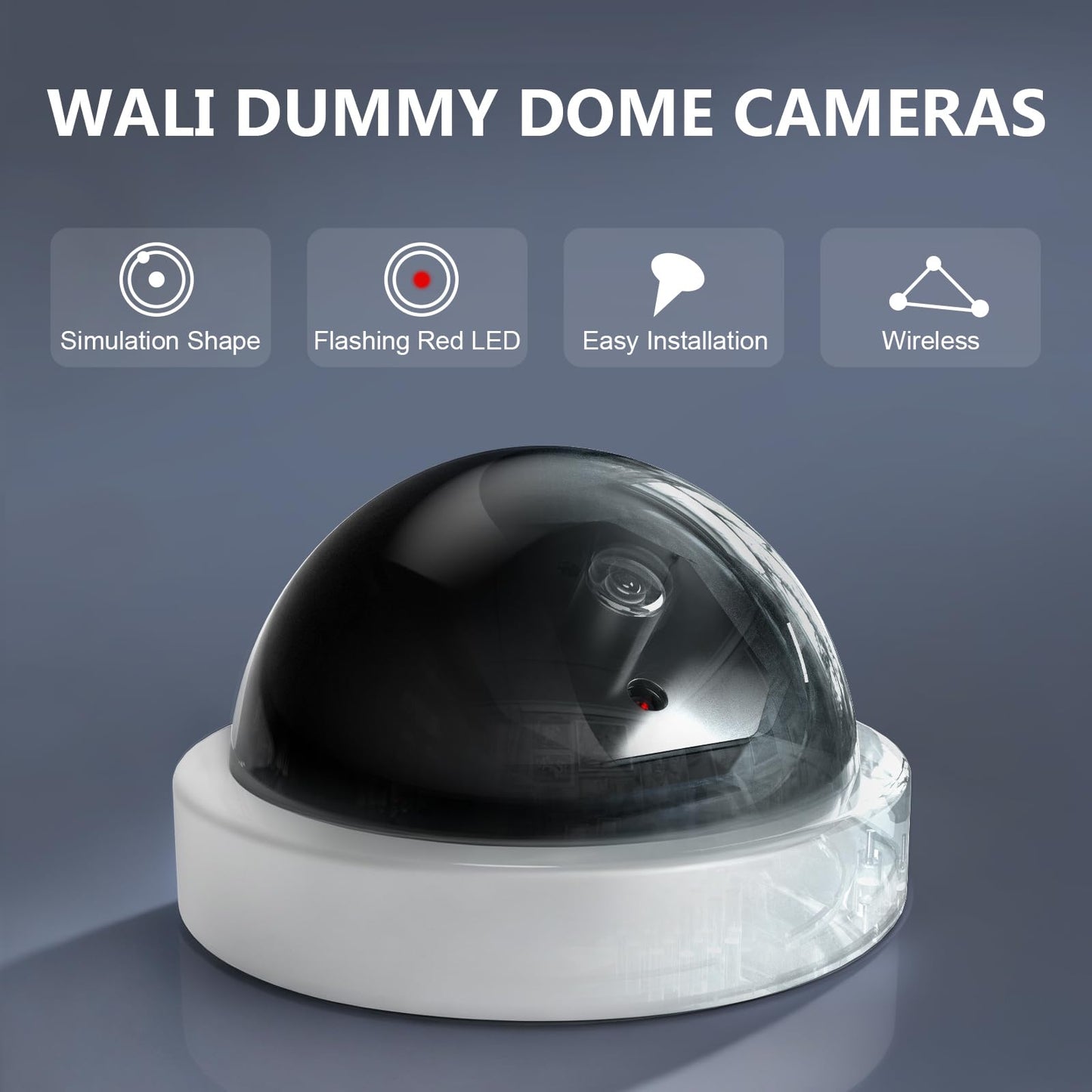WALI Dummy Fake Security CCTV Dome Camera with Flashing Red LED Light with Security Alert Sticker Decals (SDW-6), 6 Packs, White