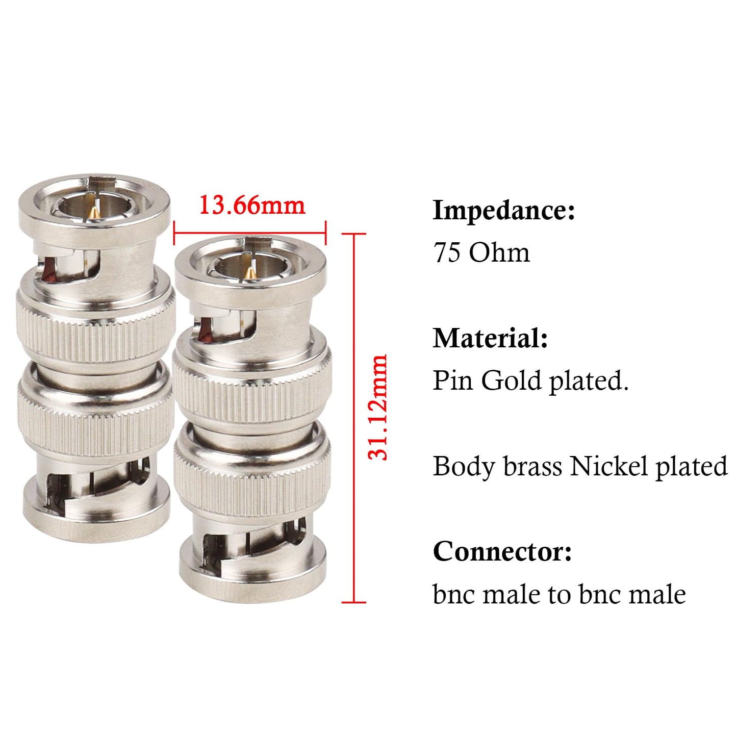 XRDS -RF BNC Male to BNC Male Adapter, 75 Ohm SDI Connector for HD-SDI/3G-SDI/4K/8K SDI Video Camera Cable