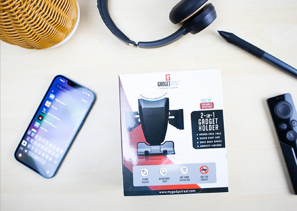 GadgetRest 2-in-1 Monitor Phone Holder & Headphone Hanger (Saves Desk Space, Hands-Free Video Calls)