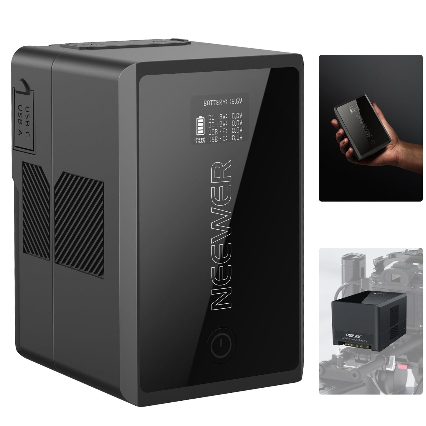 Neewer V Mount Battery PS150E Supports 100W PD USB C Fast Charging, 10350mAh 150Wh 14.54V, with D Tap/USB C/USB A/BP/Dual DC Ports/OLED Screen, V Lock