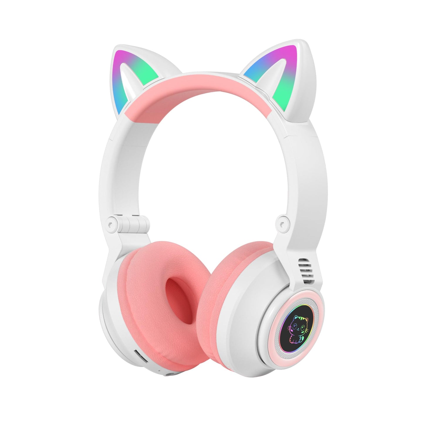Bluetooth Headphones Girl Kids,Cat Ear LED Light Wireless/Wired Headset,85 dB Volume Limited, Foldable,Built-in Mic,Support FM/Micro SD/TF,for…