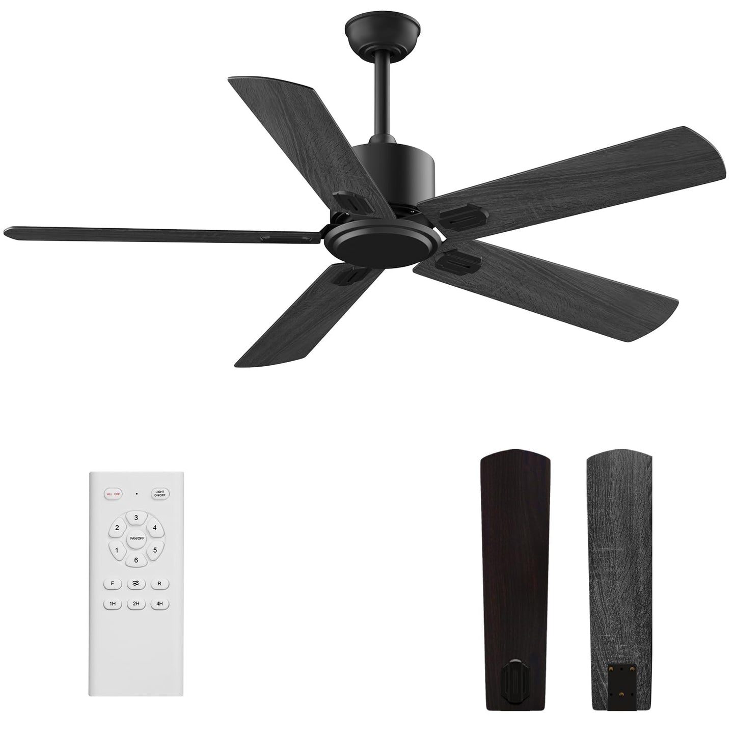 Obabala 52 Inch Ceiling Fan No Light, Modern Black Ceiling Fan Without Light with Remote & APP, Quiet Reversible DC Motor, 6-Speeds, for Living Room