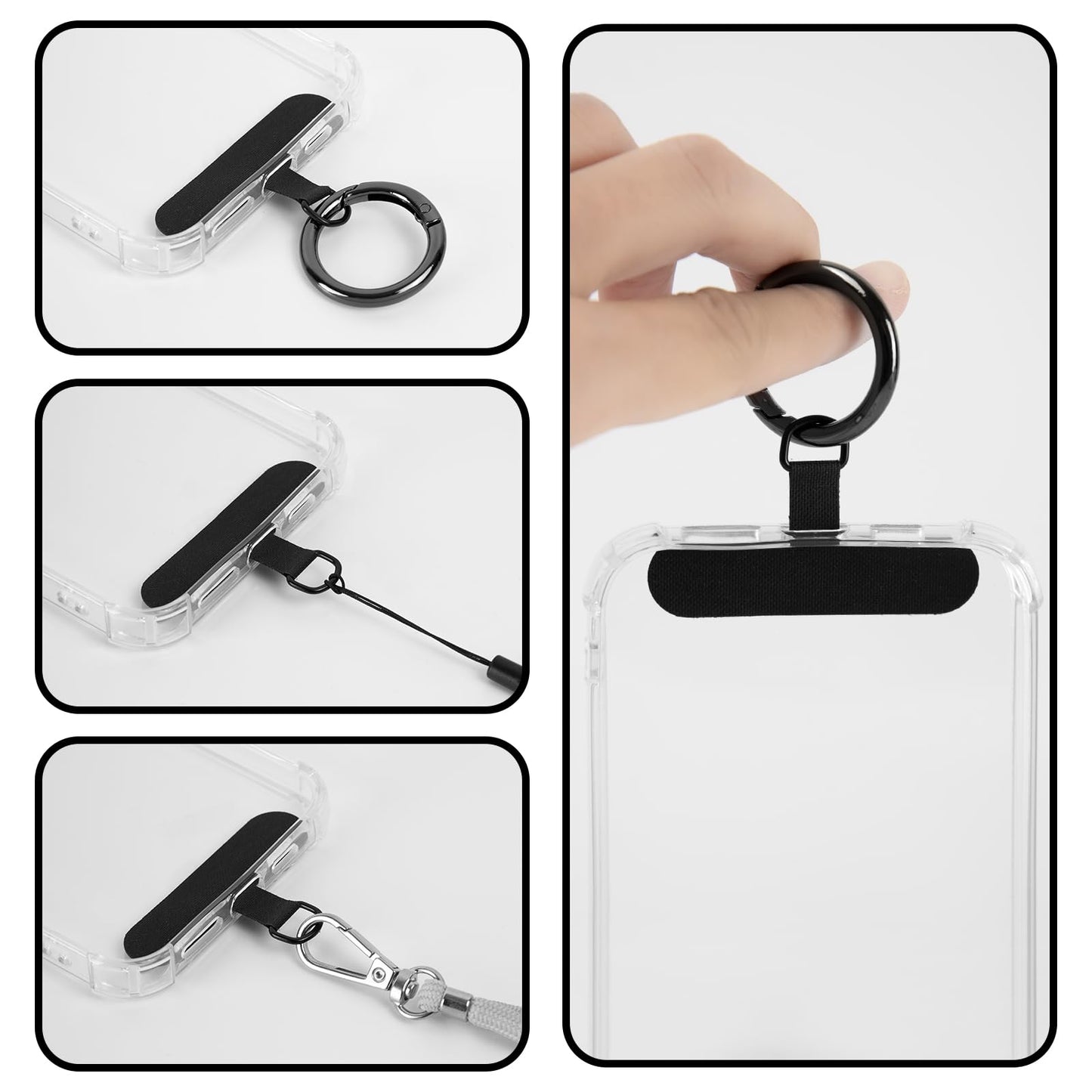Lousrnman 6 Pack Black Color Cell Phone Lanyard Tether, Universal Fabric Wrist Phone Lanyard Phone Strap Tether Tab with Metal Ring Compatible