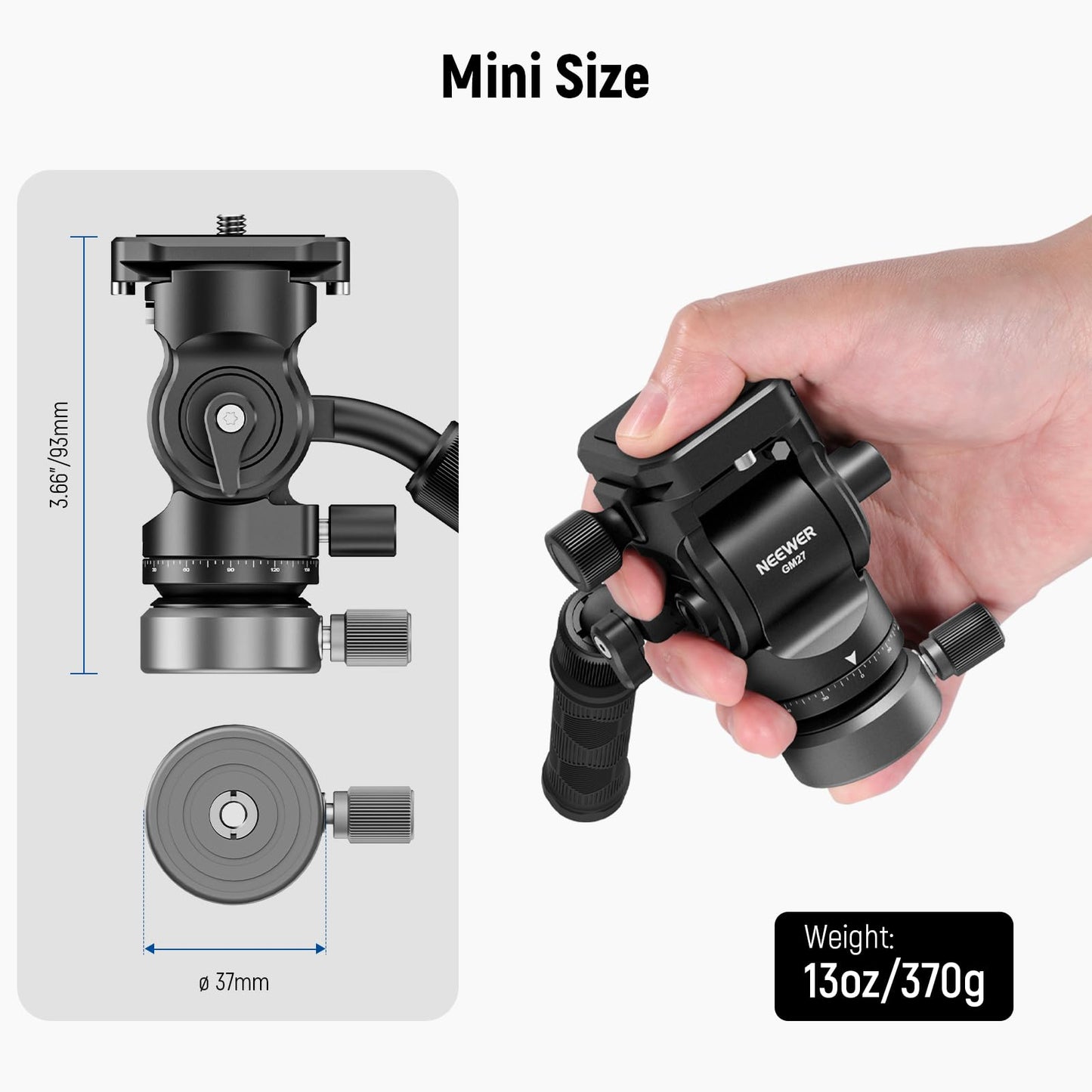 NEEWER Tripod Fluid Head with +/-10° Leveling Base, Metal Drag Pan Tilt Head Mount with Arca Type QR Plate Telescopic Handle Cleaning Cloth