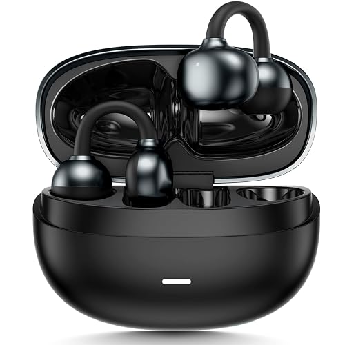 Shovira Open-Ear Earbuds, Clip-On Bluetooth 6.0 Headphones, Open-Ring Design Over-The-Ear Earphones, IP67 Waterproof, 48H Playtime, True Wireless