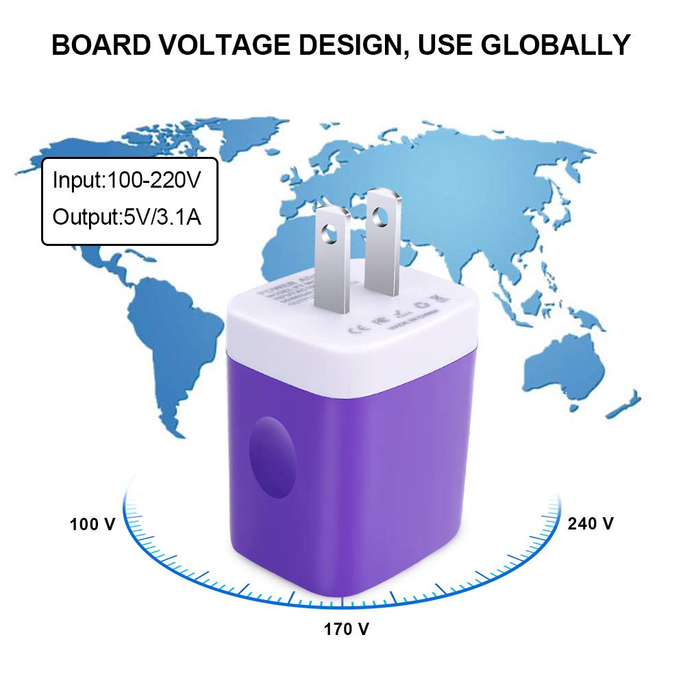 3 Port USB Wall Charger - Multi-Port USB Plug, 5V 3.1A Compatible with iPhone 14/13/12/11/Xs/XR/8/7/6S, Samsung Galaxy S23/S22/S21/A14/A13/Note 20, LG