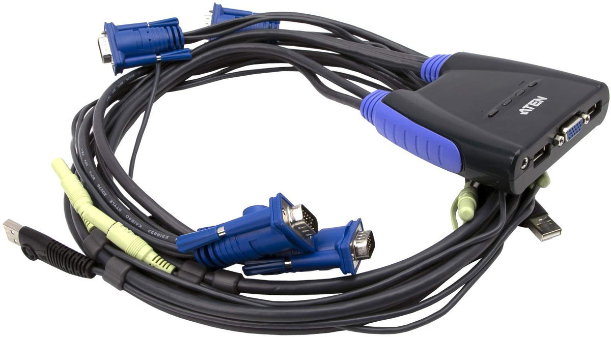ATEN CS64US 4-Port USB VGA/Audio Cable KVM Switch with Built-in 0.9/1.2 Meter Cables