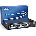 6-Port 10G/2.5G Ethernet Switch with Dual 10GBASE-T, Vimin 4X 2.5G +2 x 10Gb RJ45 Ports Unmanaged Switch, 60Gbps Capacity, 10G Switch Desktop/Wall