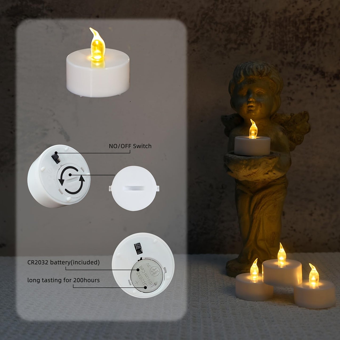 Flameless LED tea wax lamp battery powered, with a usage time of over 200 hours and flickering flames | Durable, safe, smoke-free, very suitable