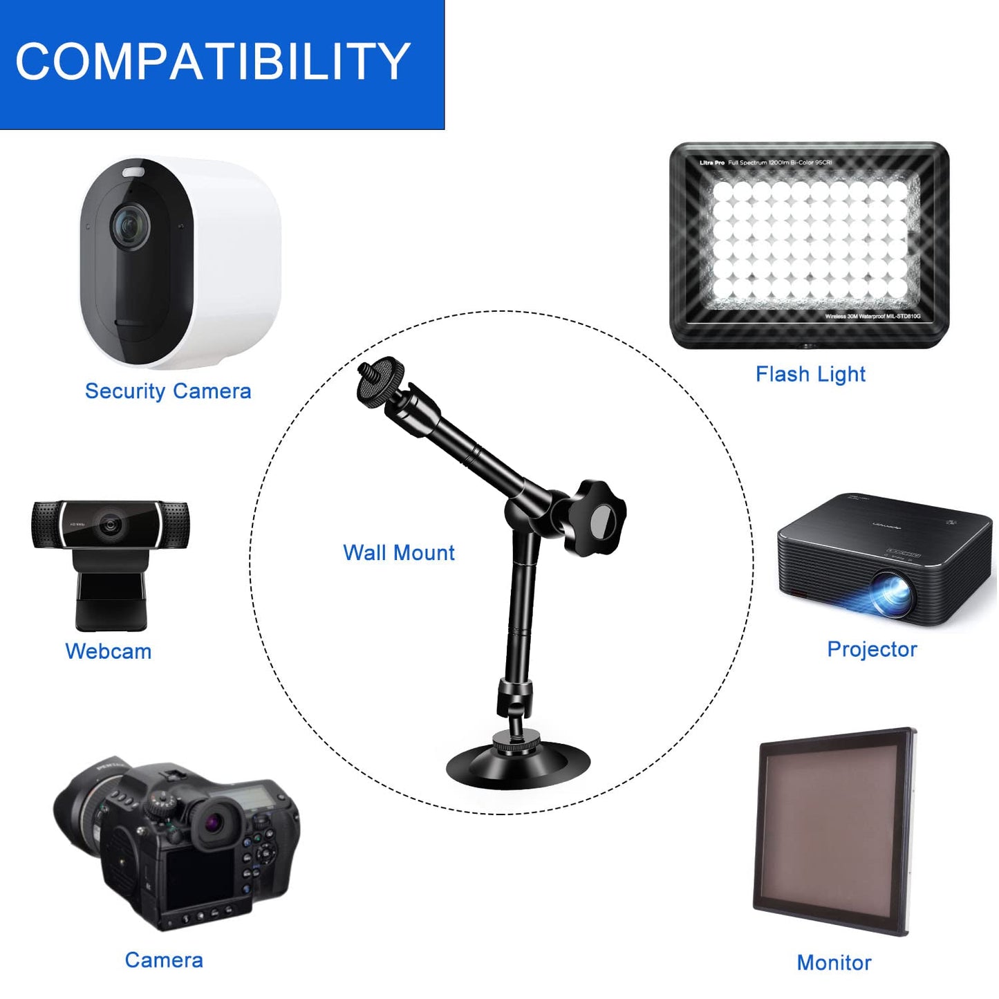 UYODM 2 Pack Articulating Magic Arm Wall Mount Holder Stand Compatible with CCTV POV Camcorders Cameras, LED Light, Video Lamp,DSLR,Flash,Digital