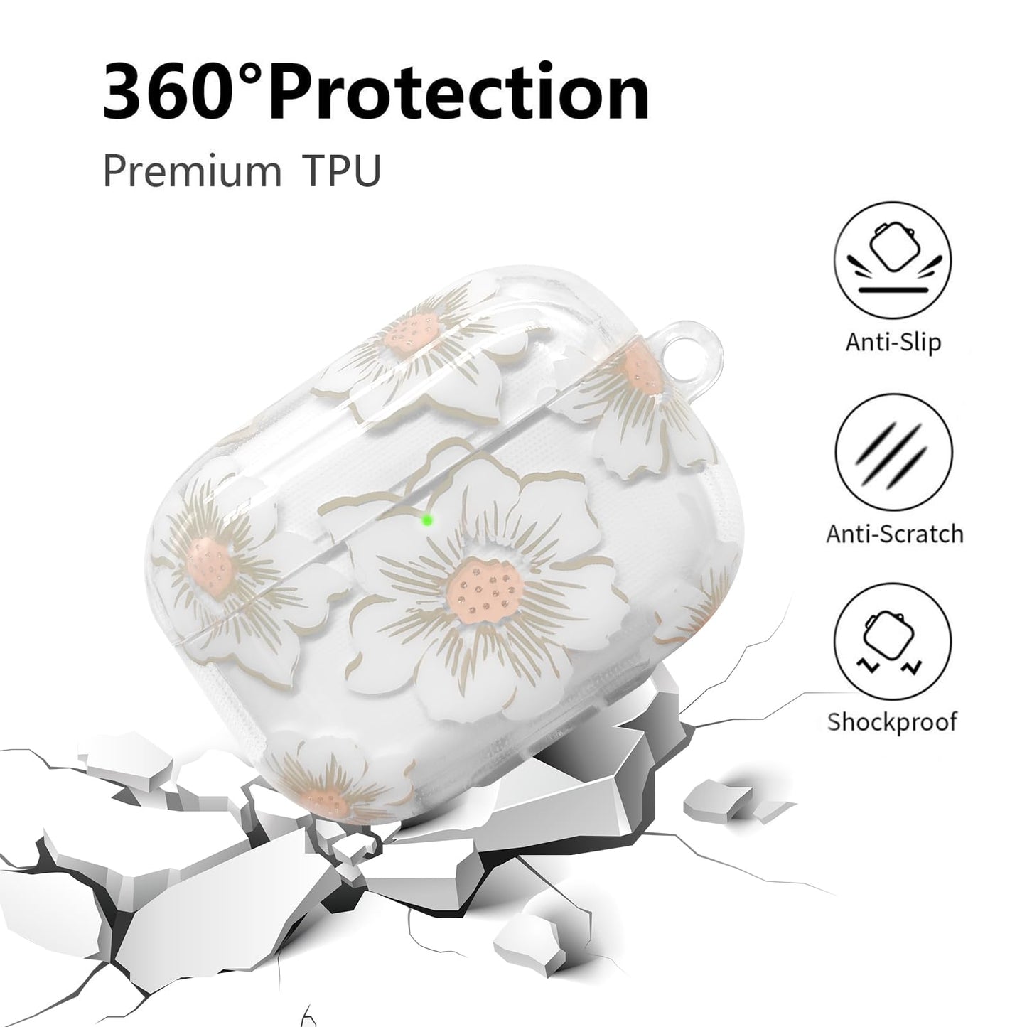 AIIEKZ Compatible with AirPods Pro 2 Case Cover 2022, Soft TPU with Cute Flower Pattern for AirPods Pro 2nd/1st Generation Case with Flower Keychain