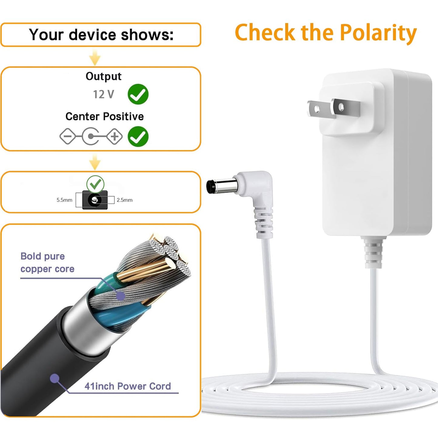 12V Power Cord for Levoit Core Mini Air Purifier Levoit LAP-C161-WUS LAP-C161-KUS LAPC161WUS LAPC161KUS Charger Power Supply Adapter - 2M/6.6Ft